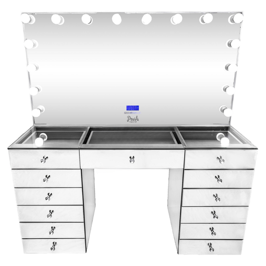 Aquarius - Mirrored Glass top Vanity & Frameless Mirror