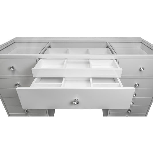 Deluxe - 59" Double Drawers Glass Top Vanity & Frameless Mirror