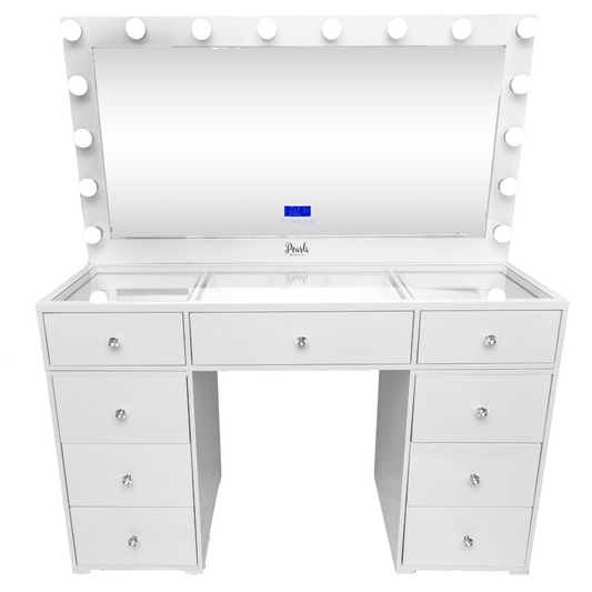 Infinite - 59" Double Drawers Glass Top Vanity (Deep Drawers) & Framed Mirror