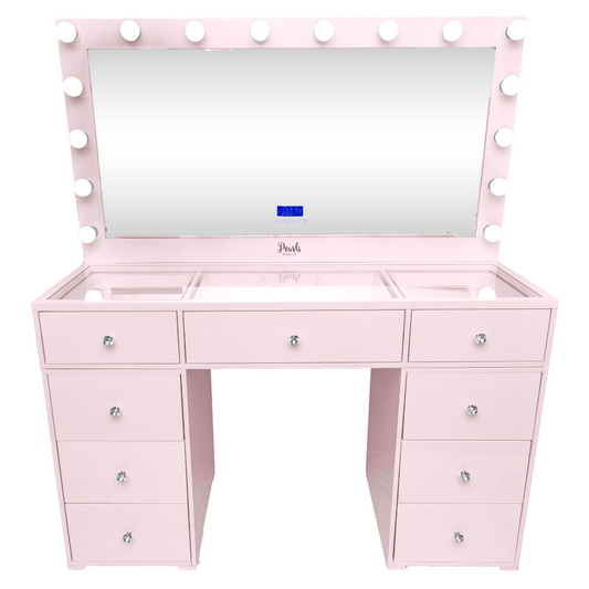 Infinite - 59" Double Drawers Glass Top Vanity (Deep Drawers) & Framed Mirror