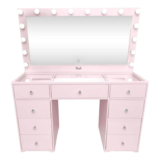 Infinite - 59" Double Drawers Glass Top Vanity (Deep Drawers) & Framed Mirror