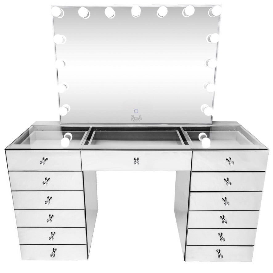 SlayStation Pro Premium Mirrored Vanity Table, White