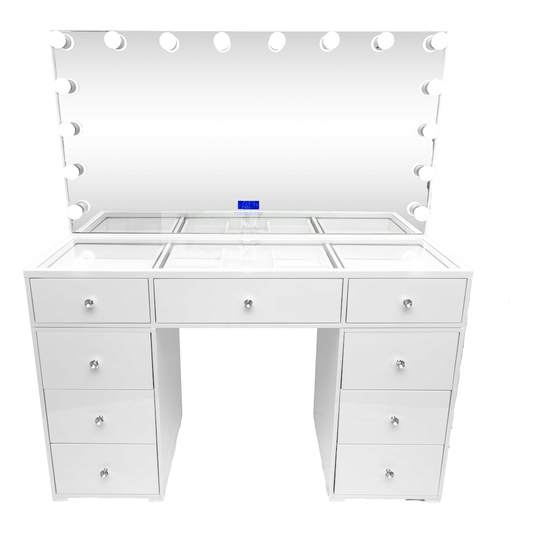 Infinite - 59" Double Drawers Glass Top Vanity (Deep Drawers) & Frameless Mirror