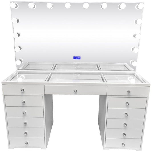 Temptation - 59" Glass Top Vanity & Frameless Mirror