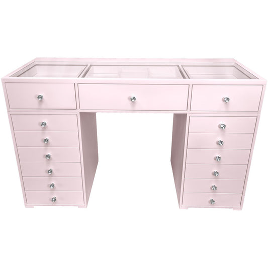 Deluxe 59" Double Drawers Glass Top Vanity