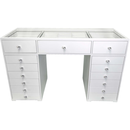 Deluxe 59" Double Drawers Glass Top Vanity